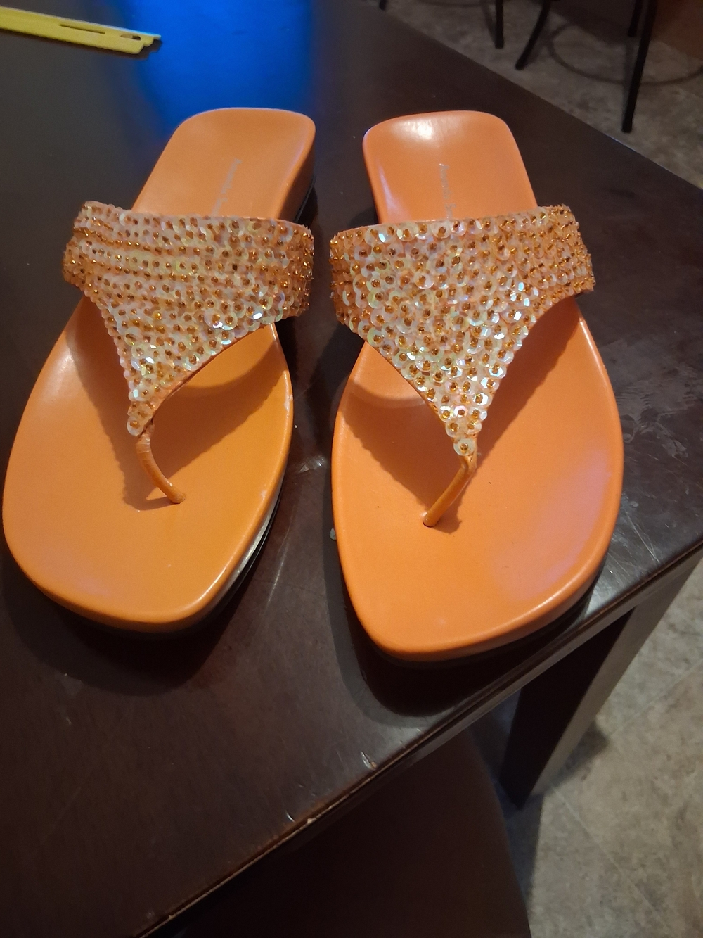 Fancy Amanda Smith Orange Jeweled Thong Sandals - Women Size 9M